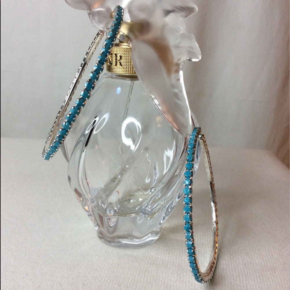 Silver turquoise hoop earrings